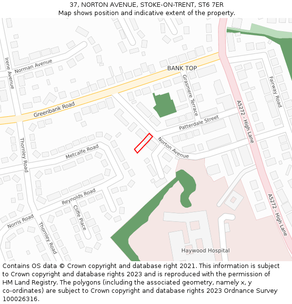37, NORTON AVENUE, STOKE-ON-TRENT, ST6 7ER: Location map and indicative extent of plot