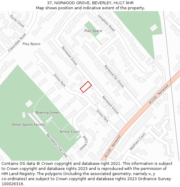 37, NORWOOD GROVE, BEVERLEY, HU17 9HR: Location map and indicative extent of plot