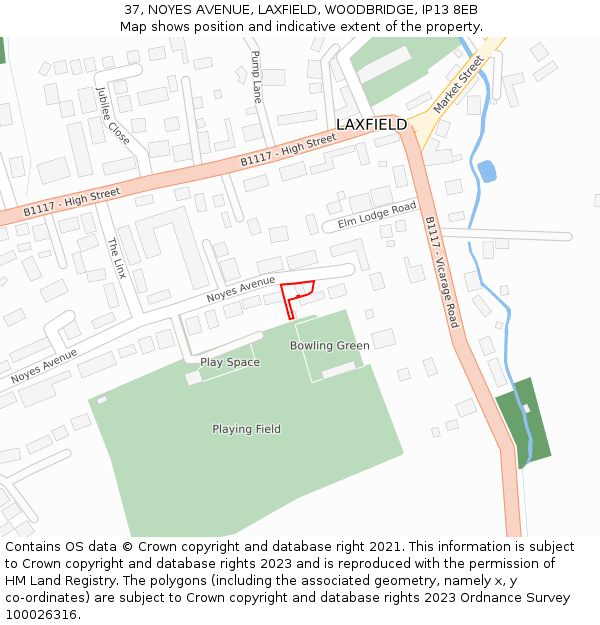 37, NOYES AVENUE, LAXFIELD, WOODBRIDGE, IP13 8EB: Location map and indicative extent of plot