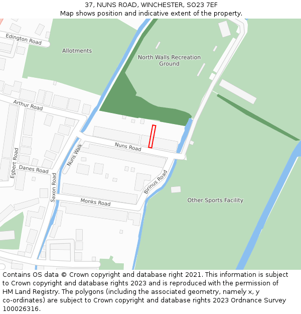 37, NUNS ROAD, WINCHESTER, SO23 7EF: Location map and indicative extent of plot