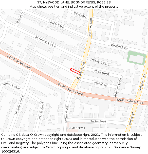 37, NYEWOOD LANE, BOGNOR REGIS, PO21 2SJ: Location map and indicative extent of plot