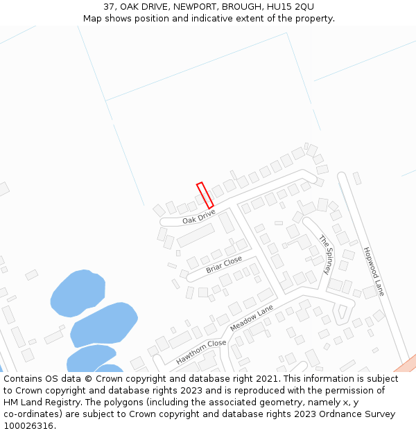 37, OAK DRIVE, NEWPORT, BROUGH, HU15 2QU: Location map and indicative extent of plot