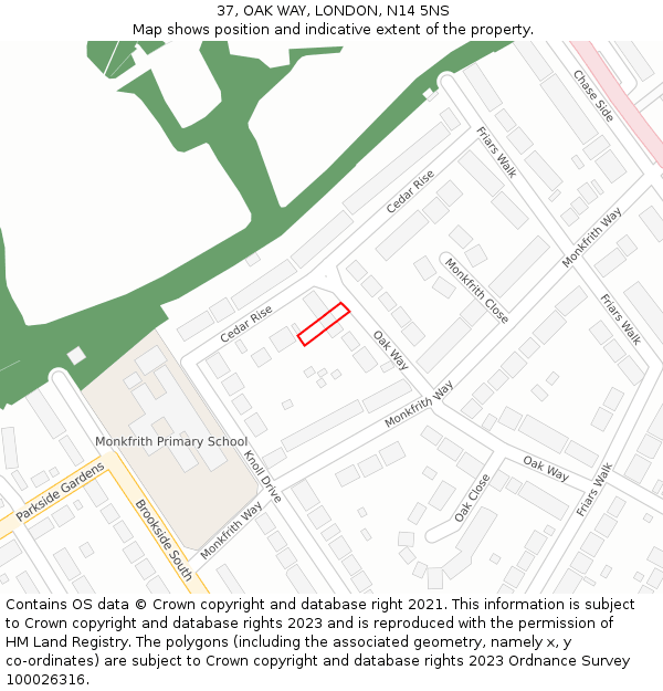 37, OAK WAY, LONDON, N14 5NS: Location map and indicative extent of plot