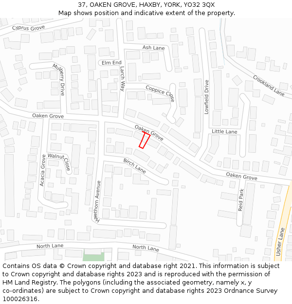 37, OAKEN GROVE, HAXBY, YORK, YO32 3QX: Location map and indicative extent of plot