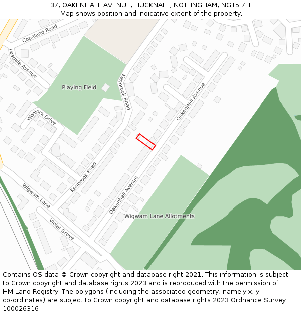 37, OAKENHALL AVENUE, HUCKNALL, NOTTINGHAM, NG15 7TF: Location map and indicative extent of plot