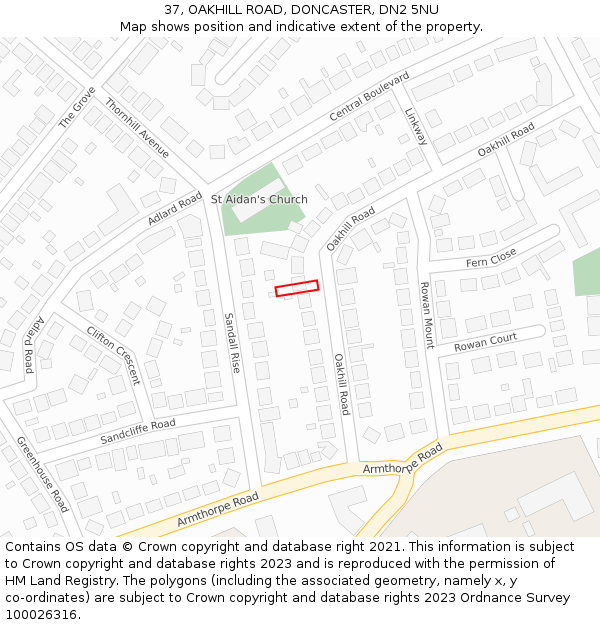 37, OAKHILL ROAD, DONCASTER, DN2 5NU: Location map and indicative extent of plot