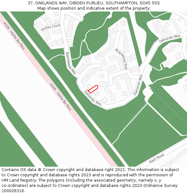 37, OAKLANDS WAY, DIBDEN PURLIEU, SOUTHAMPTON, SO45 5SS: Location map and indicative extent of plot