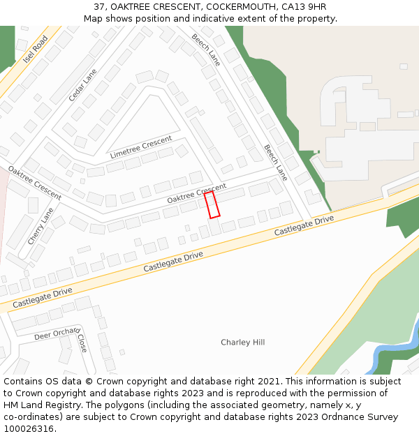 37, OAKTREE CRESCENT, COCKERMOUTH, CA13 9HR: Location map and indicative extent of plot