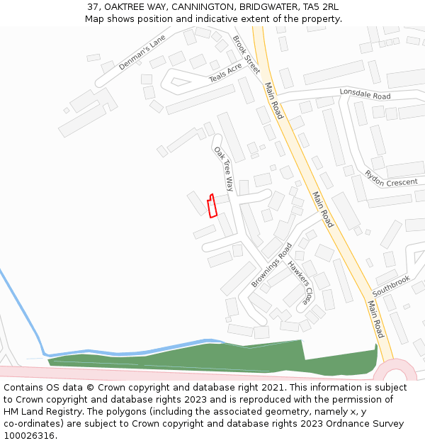 37, OAKTREE WAY, CANNINGTON, BRIDGWATER, TA5 2RL: Location map and indicative extent of plot