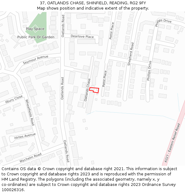 37, OATLANDS CHASE, SHINFIELD, READING, RG2 9FY: Location map and indicative extent of plot