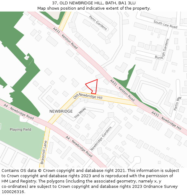 37, OLD NEWBRIDGE HILL, BATH, BA1 3LU: Location map and indicative extent of plot