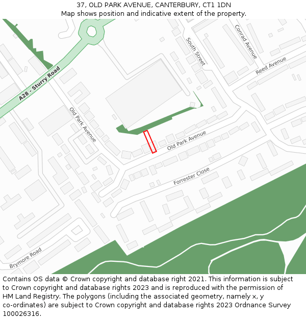 37, OLD PARK AVENUE, CANTERBURY, CT1 1DN: Location map and indicative extent of plot