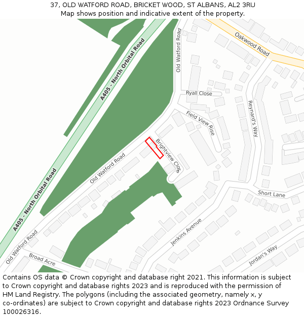 37, OLD WATFORD ROAD, BRICKET WOOD, ST ALBANS, AL2 3RU: Location map and indicative extent of plot