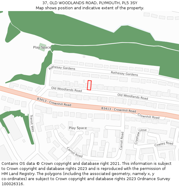 37, OLD WOODLANDS ROAD, PLYMOUTH, PL5 3SY: Location map and indicative extent of plot