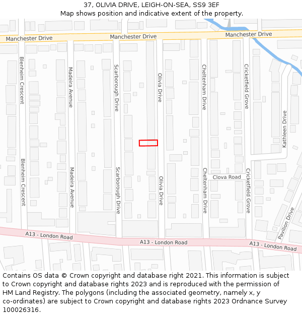 37, OLIVIA DRIVE, LEIGH-ON-SEA, SS9 3EF: Location map and indicative extent of plot
