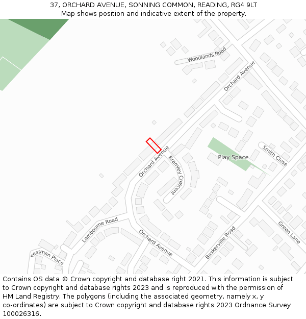 37, ORCHARD AVENUE, SONNING COMMON, READING, RG4 9LT: Location map and indicative extent of plot