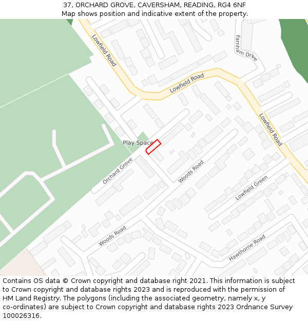 37, ORCHARD GROVE, CAVERSHAM, READING, RG4 6NF: Location map and indicative extent of plot