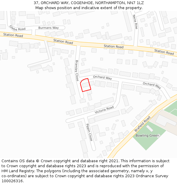 37, ORCHARD WAY, COGENHOE, NORTHAMPTON, NN7 1LZ: Location map and indicative extent of plot