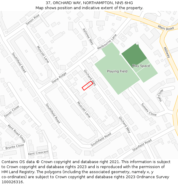 37, ORCHARD WAY, NORTHAMPTON, NN5 6HG: Location map and indicative extent of plot