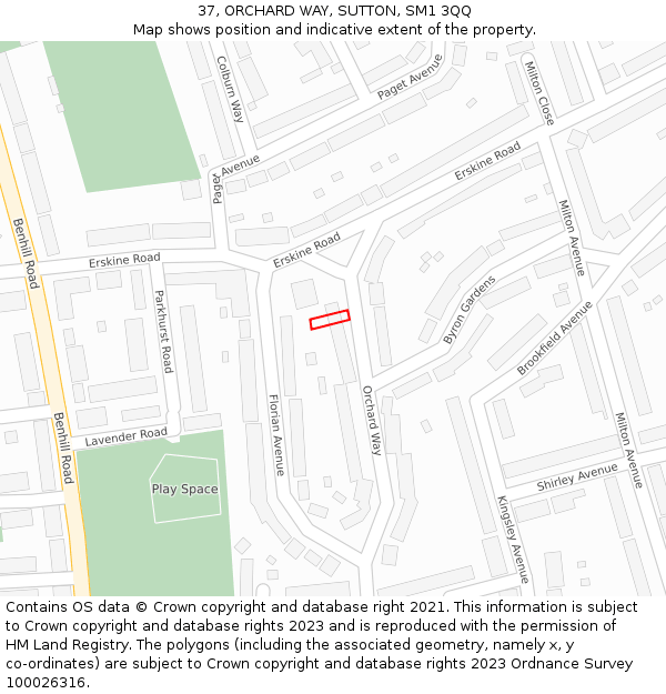 37, ORCHARD WAY, SUTTON, SM1 3QQ: Location map and indicative extent of plot