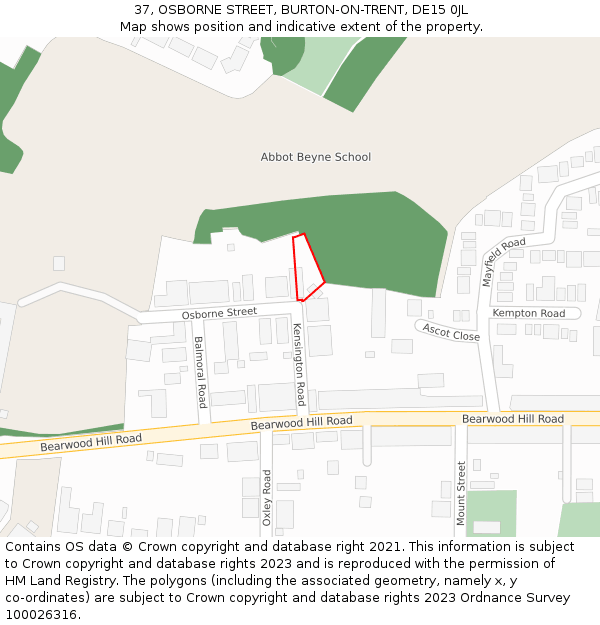 37, OSBORNE STREET, BURTON-ON-TRENT, DE15 0JL: Location map and indicative extent of plot