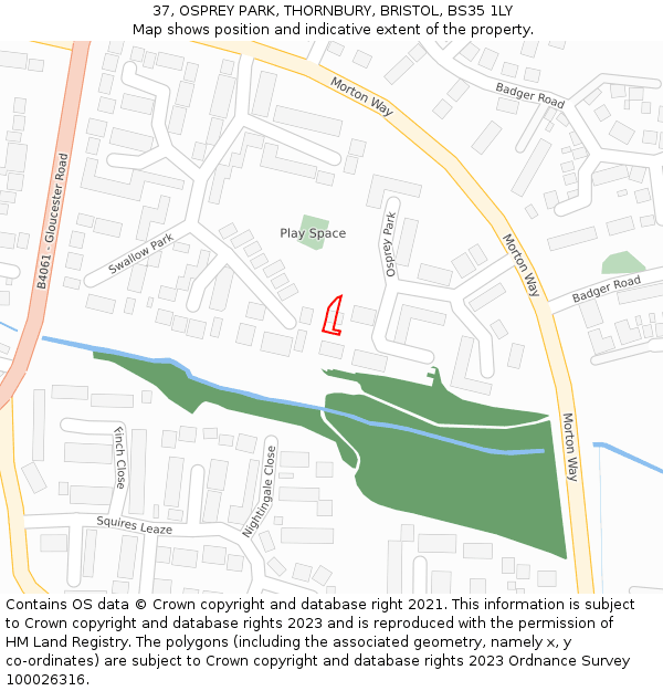 37, OSPREY PARK, THORNBURY, BRISTOL, BS35 1LY: Location map and indicative extent of plot