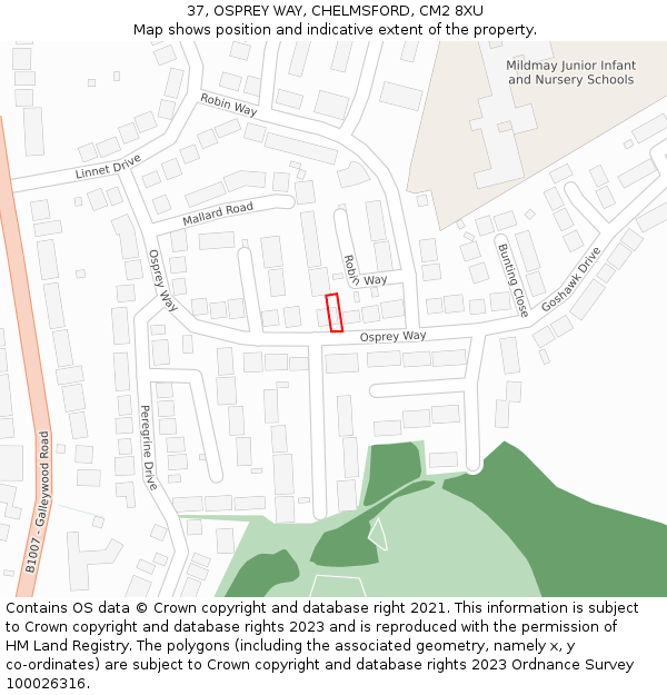 37, OSPREY WAY, CHELMSFORD, CM2 8XU: Location map and indicative extent of plot