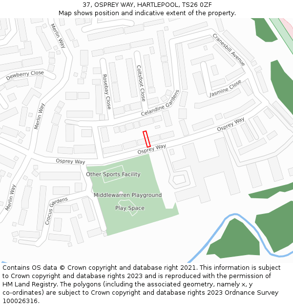 37, OSPREY WAY, HARTLEPOOL, TS26 0ZF: Location map and indicative extent of plot