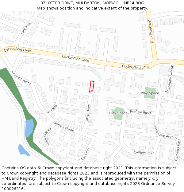 37, OTTER DRIVE, MULBARTON, NORWICH, NR14 8QG: Location map and indicative extent of plot