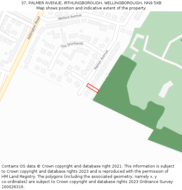 37, PALMER AVENUE, IRTHLINGBOROUGH, WELLINGBOROUGH, NN9 5XB: Location map and indicative extent of plot