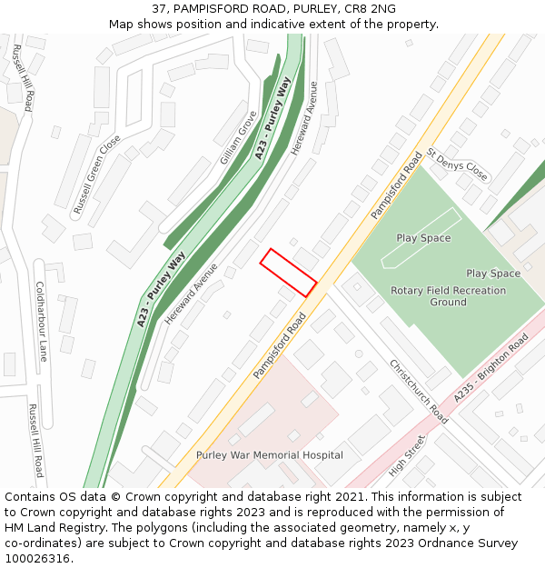 37, PAMPISFORD ROAD, PURLEY, CR8 2NG: Location map and indicative extent of plot