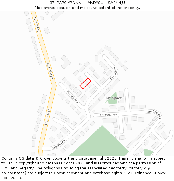 37, PARC YR YNN, LLANDYSUL, SA44 4JU: Location map and indicative extent of plot
