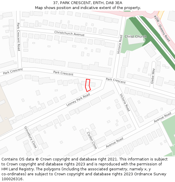 37, PARK CRESCENT, ERITH, DA8 3EA: Location map and indicative extent of plot