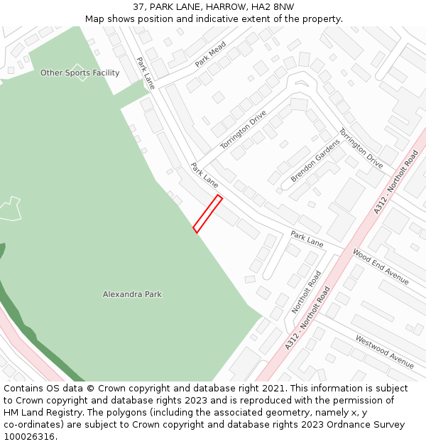 37, PARK LANE, HARROW, HA2 8NW: Location map and indicative extent of plot