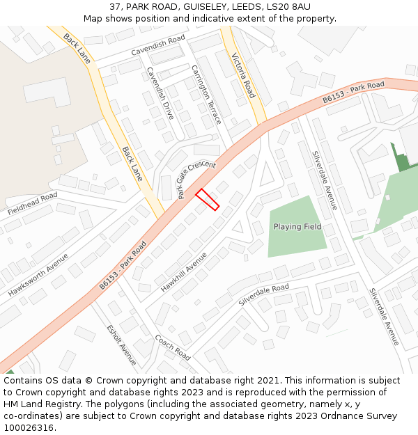 37, PARK ROAD, GUISELEY, LEEDS, LS20 8AU: Location map and indicative extent of plot