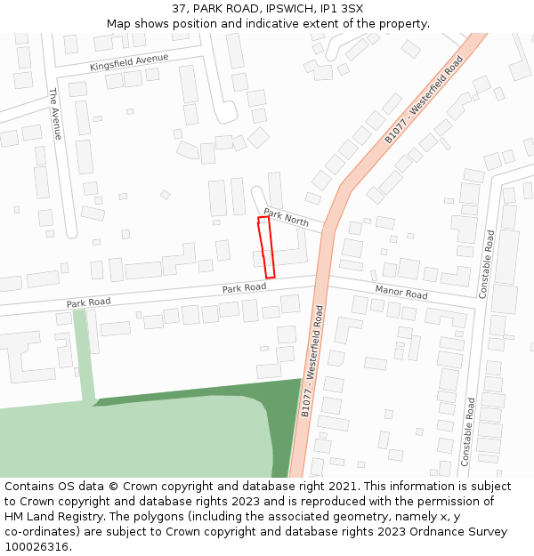 37, PARK ROAD, IPSWICH, IP1 3SX: Location map and indicative extent of plot