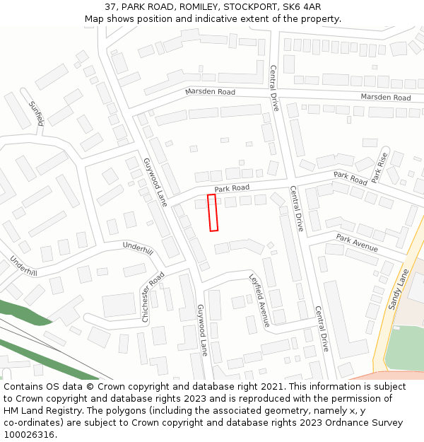 37, PARK ROAD, ROMILEY, STOCKPORT, SK6 4AR: Location map and indicative extent of plot