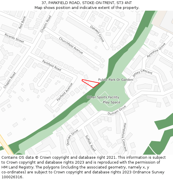 37, PARKFIELD ROAD, STOKE-ON-TRENT, ST3 4NT: Location map and indicative extent of plot