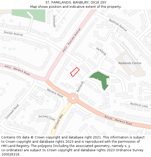 37, PARKLANDS, BANBURY, OX16 2SY: Location map and indicative extent of plot