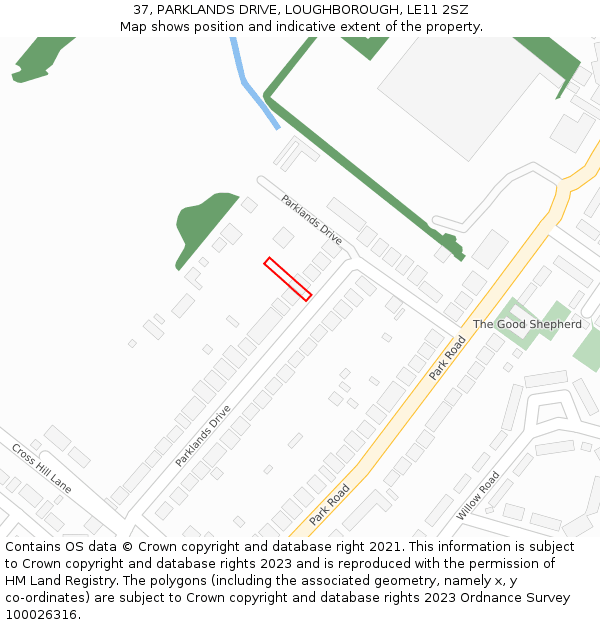37, PARKLANDS DRIVE, LOUGHBOROUGH, LE11 2SZ: Location map and indicative extent of plot