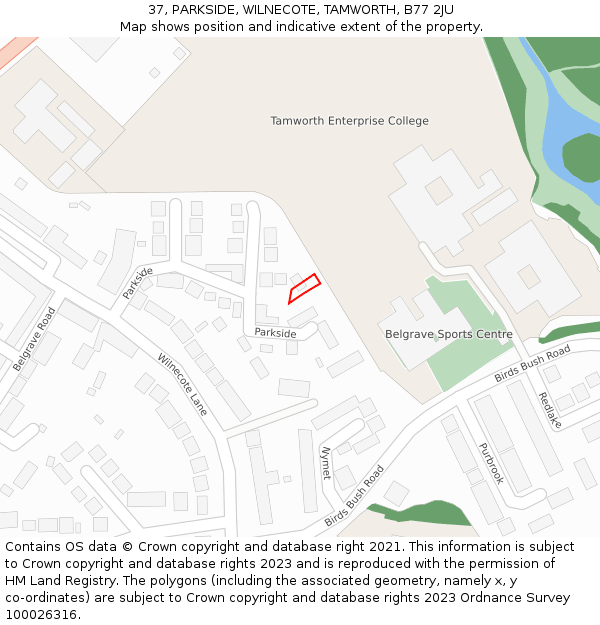 37, PARKSIDE, WILNECOTE, TAMWORTH, B77 2JU: Location map and indicative extent of plot