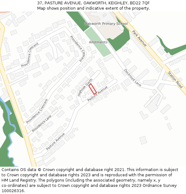 37, PASTURE AVENUE, OAKWORTH, KEIGHLEY, BD22 7QF: Location map and indicative extent of plot