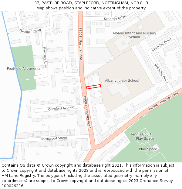 37, PASTURE ROAD, STAPLEFORD, NOTTINGHAM, NG9 8HR: Location map and indicative extent of plot