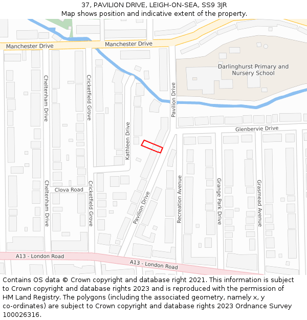 37, PAVILION DRIVE, LEIGH-ON-SEA, SS9 3JR: Location map and indicative extent of plot
