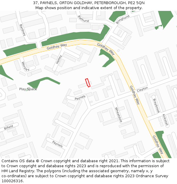 37, PAYNELS, ORTON GOLDHAY, PETERBOROUGH, PE2 5QN: Location map and indicative extent of plot