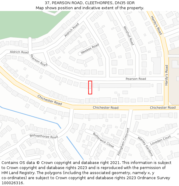 37, PEARSON ROAD, CLEETHORPES, DN35 0DR: Location map and indicative extent of plot