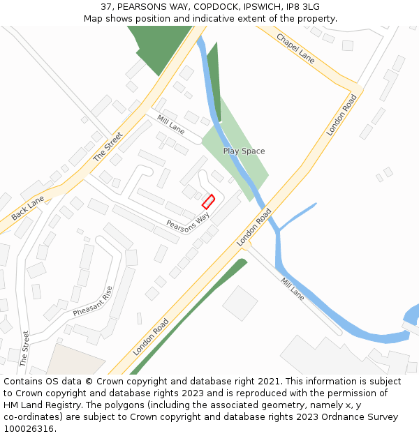 37, PEARSONS WAY, COPDOCK, IPSWICH, IP8 3LG: Location map and indicative extent of plot