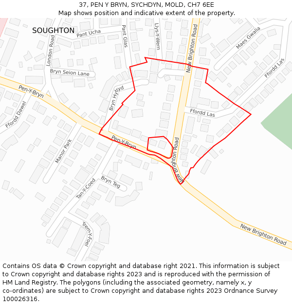 37, PEN Y BRYN, SYCHDYN, MOLD, CH7 6EE: Location map and indicative extent of plot