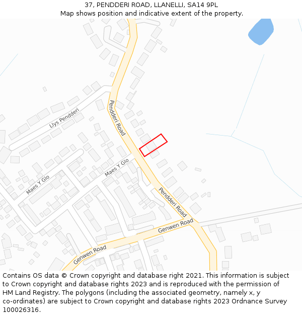 37, PENDDERI ROAD, LLANELLI, SA14 9PL: Location map and indicative extent of plot