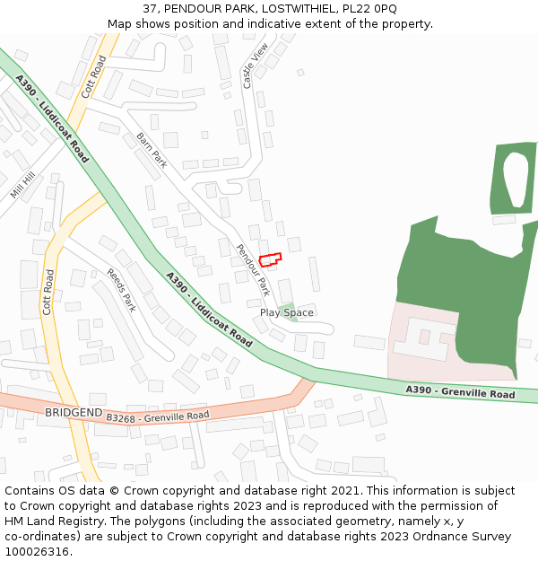 37, PENDOUR PARK, LOSTWITHIEL, PL22 0PQ: Location map and indicative extent of plot